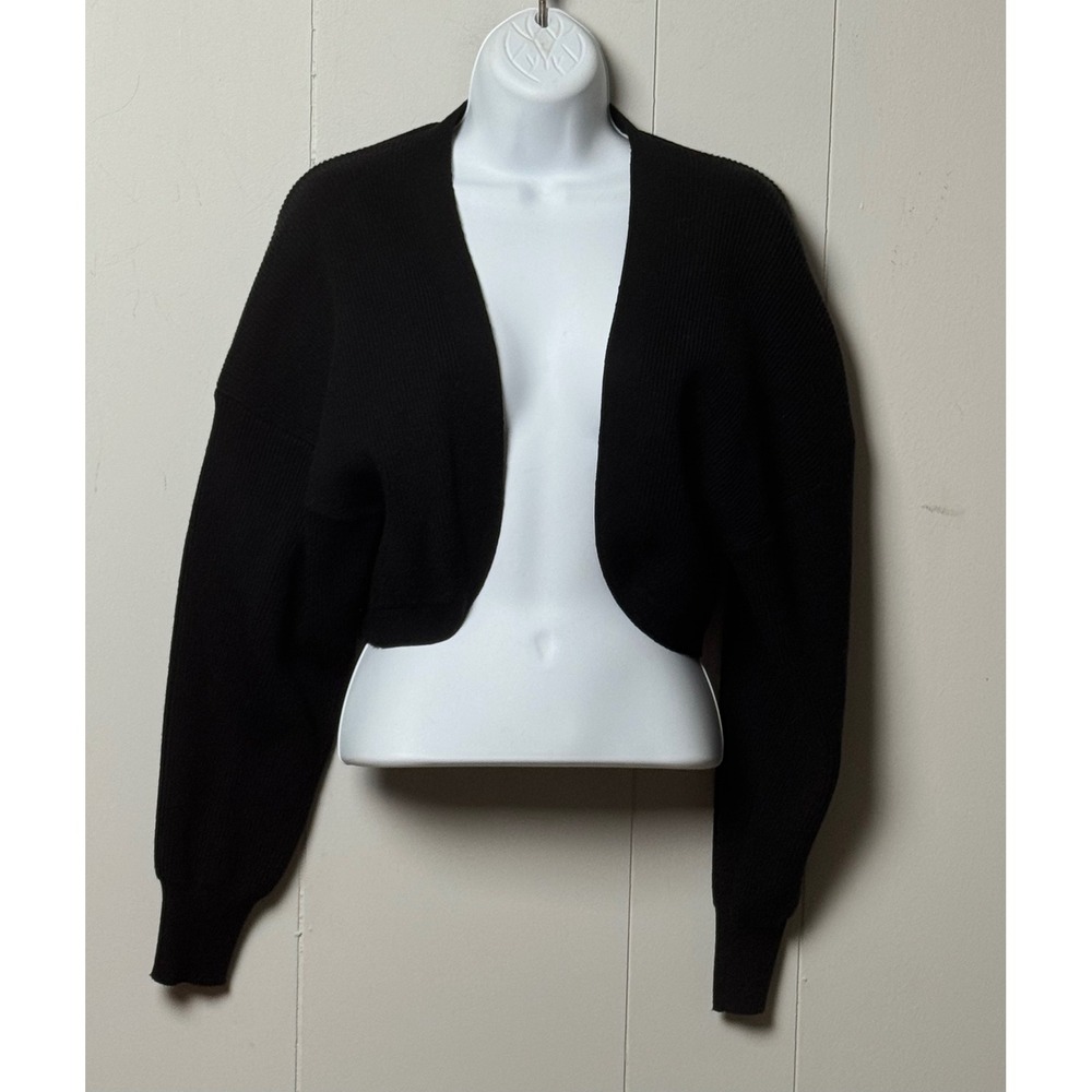Industry Black Ribbed Knit Cropped Cardigan Open Front Long Sleeve Size Medium
